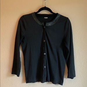 J. Crew Cardigan Sweater 3/4 Sleeve Black Medium